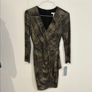 LONDON TIMES  Gold and Black Glitter Ruched Bodycon Dress 6P